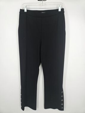 APNY Black Wide-Leg Stretch Pants with Button Detail Size 8 (7665)